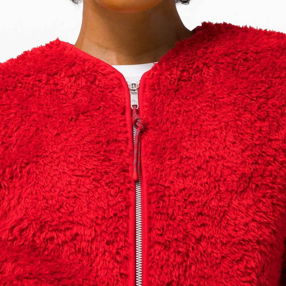 Lululemon Oh So Sherpa Full Zip - Dark Red Fuzzy Faur Fur Teddy Jacket Coat - Picture 5 of 7